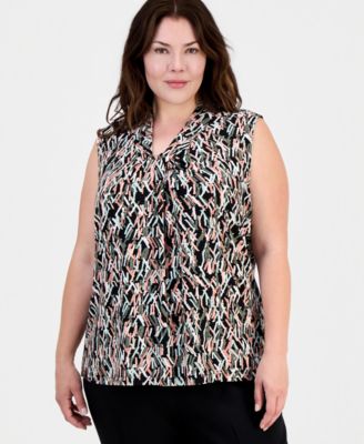 Plus Size Printed Knot-Neck Sleeveless Top