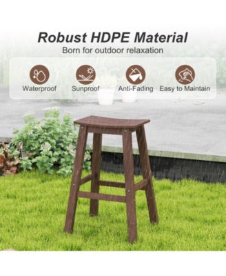 29 in HDPE Outdoor Bar Stool Set of 2 with Armless Saddle Seat and Footrest