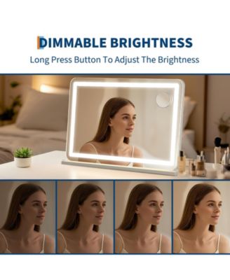 30"x20" LED Makeup Mirror with 3 Color Modes, 10X Magnifier, Smart Touch, for Tabletop or Wall Mount