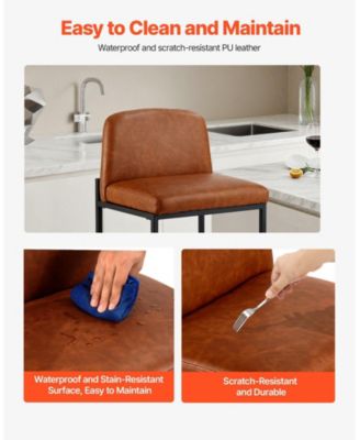 27 in Counter Height PU Leather Bar Stool Set of 4 with Backrest and Metal Legs