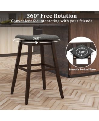 30 in Swivel Counter Height Bar Stool Set of 2 with Linen Seat and Rubber Wood Legs