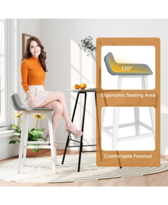 29 in Low-Back Bar Stool Set of 2 with Padded Seat and Rubber Wood Legs