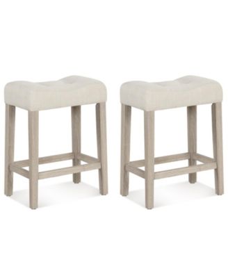 24 in Upholstered Counter Height Saddle Bar Stool Set of 2 with Curved Tufted Seat