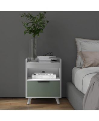 Modern Nightstand with LED Lights Sliding Drawer and Open Compartment