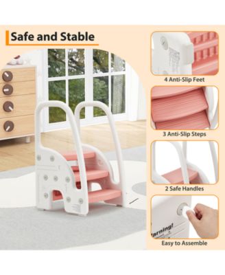 Toddler 3 Step Stool, Plastic Children Learning Helper Stool with Side Handles for Bathroom Sink