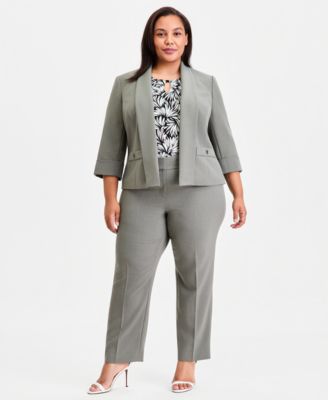 Kasper Plus Size Shawl Collar 3 4 Sleeve Blazer Straight Leg Pants In Gray