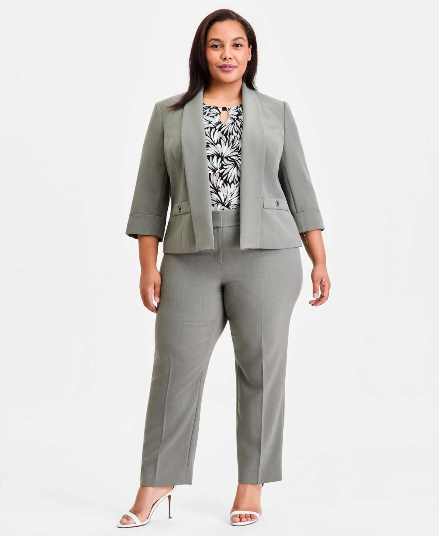 Plus Size Shawl-Collar 3/4-Sleeve Blazer