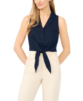 Women's Sleeveless Tie-Front Collared Vest Top