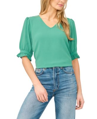 Women's Elbow-Sleeve V-Neck Blouse