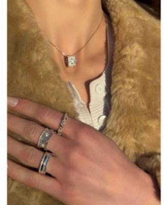 Sterling Silver Cubic Zirconia Brushed Italian Florentine Extra Wide Band Eternity Ring