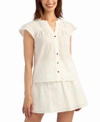 Women's Solid Dobby Stripe V-Neck Top