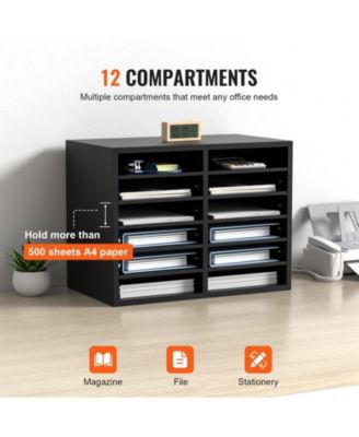 Wood Literature Organizer 12 Compartments Removable Shelves for Office and Home