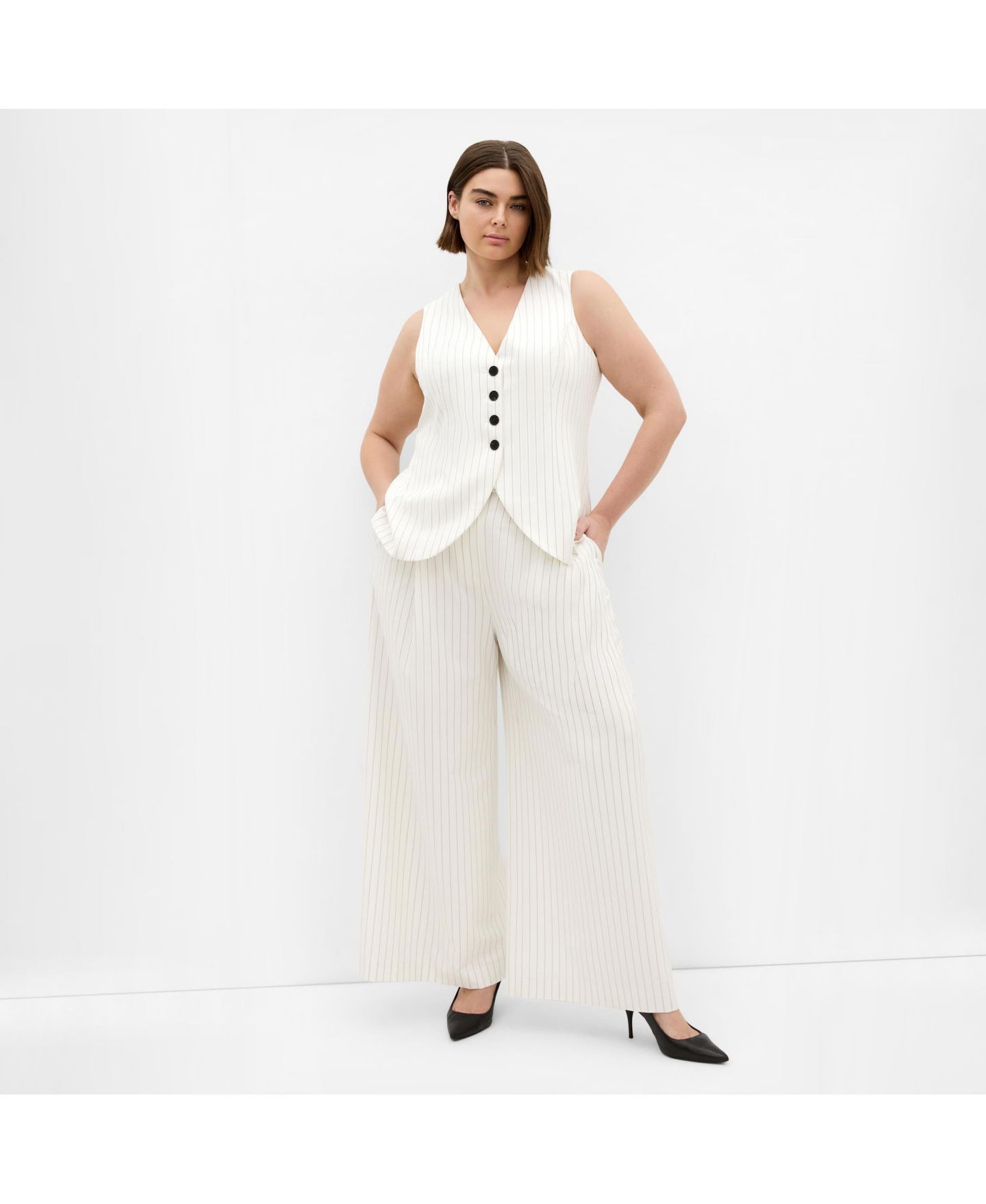 Женский жилет CITY CHIC Pinstripe Contrast Vest, цвет: Слоновая кость — фото 3