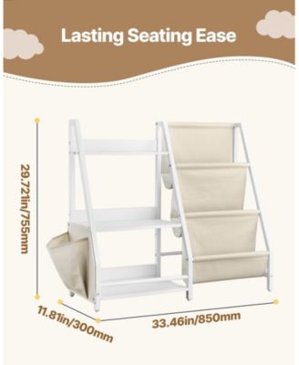 SUGFIT 3-Tier Kids Bookshelf and Toy Storage Organizer with Sling Book Rack for Toddler