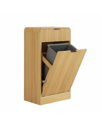 10 Gallons Tilt-out Trash Can Cabinet Fluted Laundry Hamper Drawers Freestanding Pet Proof Kitchen Living Room