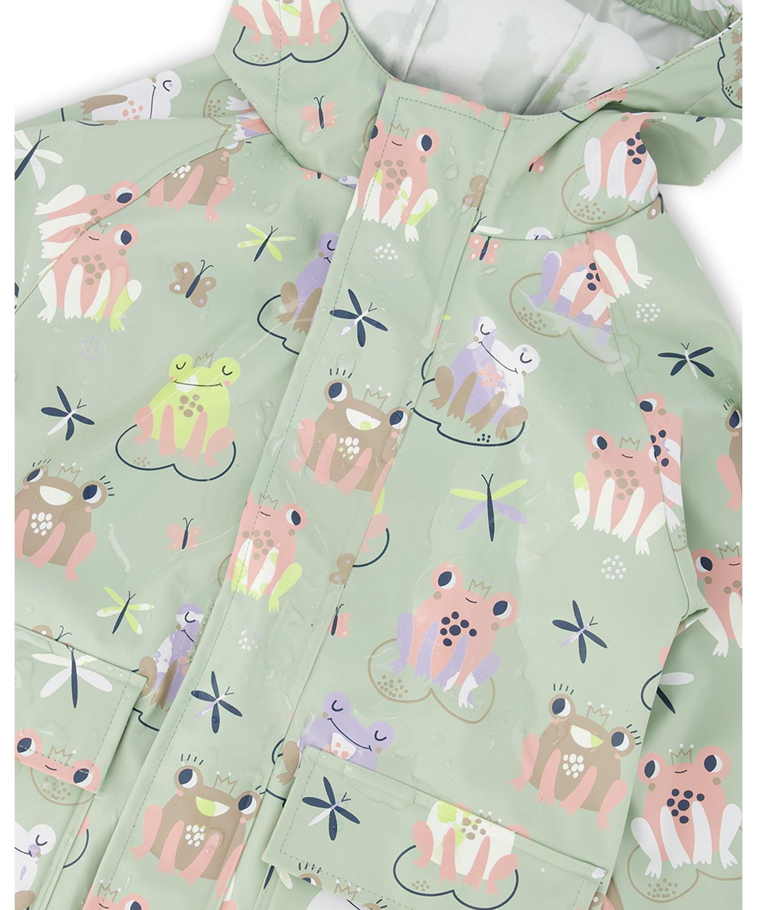 Little Girls Polyurethane Frog Print Rain One-Piece