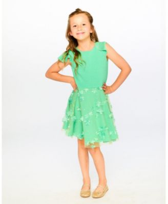Little Girls Bi-Material Dress Bright Mint