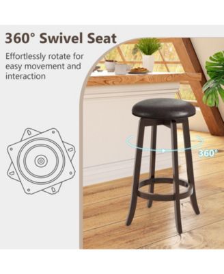 29 in Upholstered PU Leather Bar Stool Set of 2 with 360-Degree Swivel Round Seat