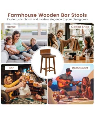 24.5 in Swivel Wooden Bar Stool Set of 2 with Low Back and Rubber Wood Legs