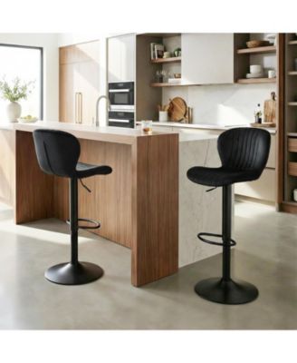 Adjustable Height Velvet Swivel Bar Stool Set of 2 with Upholstered Backrest