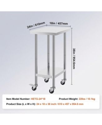 Stainless Steel Work Table 24 x 18 x 38 in Adjustable Height for Commercial Kitchen