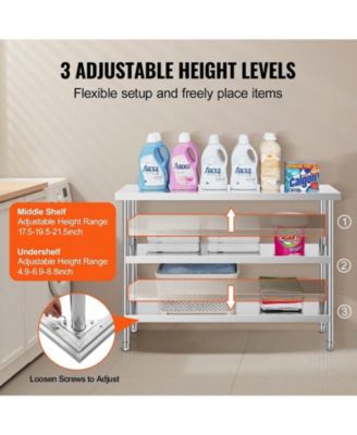 Stainless Steel Food Prep Table 14 x 48 x 34 in with Adjustable Undershelf for Kitchen