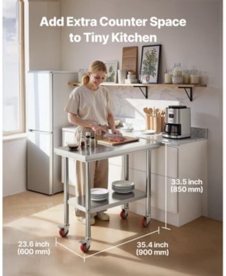 Stainless Steel Food Prep Worktable 24 x 35.4 in With Wheels for Commercial Use