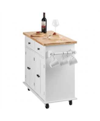 Kitchen Island Cart with Solid Wood Top 35.4in Width Mobile Storage Cabinet