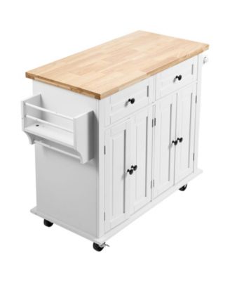 Kitchen Island Cart with Solid Wood Top 35.4in Width Mobile Storage Cabinet