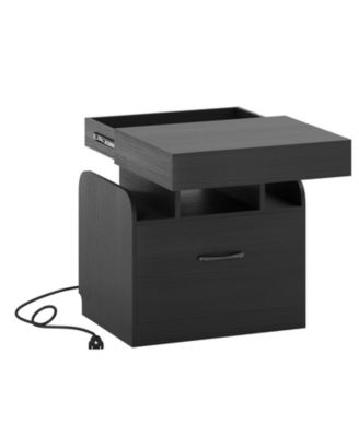 Nightstand with Charging Station Modern Bedside Table for Living Room Bedroom Office