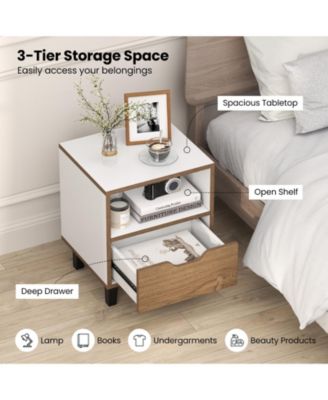 Nightstand Set of 2 with Drawer and Open Storage Shelf for Bedroom