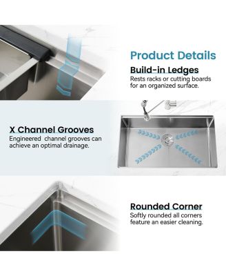 Stainless Steel Kitchen Sink, 30x19 Single Bowl, Undermount Handmade Sink in Brushed, with Cutting Board, Colander