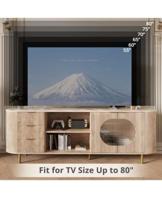 69" Curved TV Stand for TVs Up to 80 Inches, Modern Media Console Table with Wavy Acrylic Doors and Large Storage for Living Room