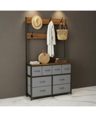 Tall Fabric Dresser 8 Drawers 6 Hooks Chest Bedroom Storage Organizer Space Saving Easy Assembly