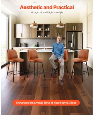 27 in Swivel Counter Height PU Leather Bar Stool Set of 2 with Backrest and Metal Legs