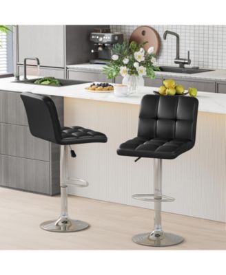 Adjustable Height Swivel Bar Stool Set of 2 with PU Leather Seat and Heavy-Duty Metal Base