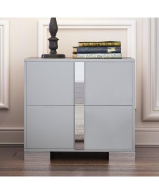 Elegant Mirrored Nightstand with Metal Foot and 2 Drawers