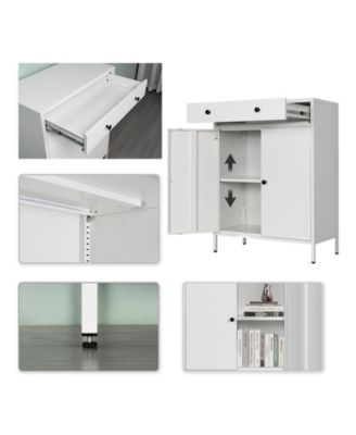 Metal Storage Cabinet Garage 2 Drawers Adjustable Shelf Locking Short Office Home