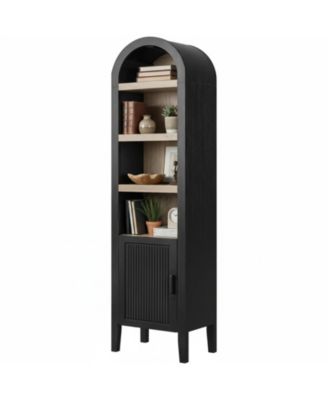 Tall Arched Pantry Cabinet Reeded Doors 5Tier Adjustable Shelves Bookshelf Storage