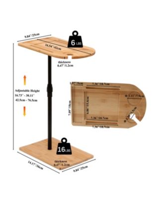 Adjustable Bamboo C-Shaped Couch Tray Table Coffee Table with Oval and Rectangle Design