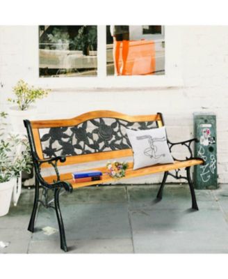 Garden Bench Chair Outdoor Wooden Loveseat with Iron Armrest