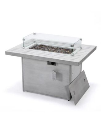 Chelsea Propane Fire Pit 44 Inch 55,000 BTU Auto-Ignition Gas Fire Pit Table with lid, Wind Guard and Decorative Stones Aluminum Frame