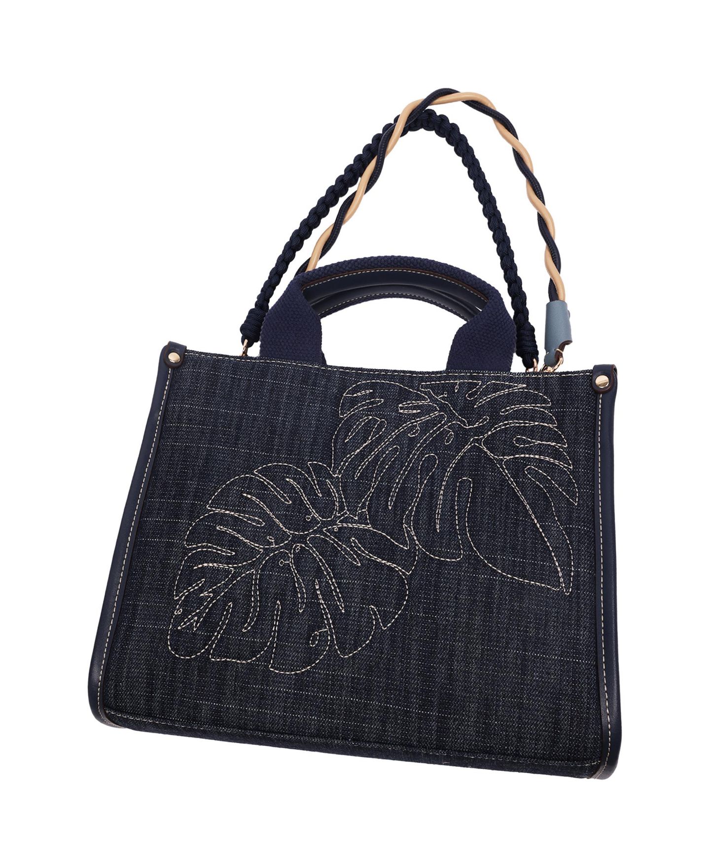 Женская сумка Tommy Bahama Dorothy Medium Denim Tote - Embroidered Leaf Convertible Top Handle and Crossbody, цвет: Тёмный джинсовый — фото 8