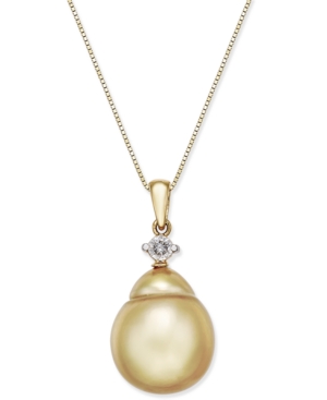 image of Cultured Baroque Golden South Sea Pearl (12mm) and Diamond (1/10 ct. t.w.) Pendant Necklace in 14k Gold