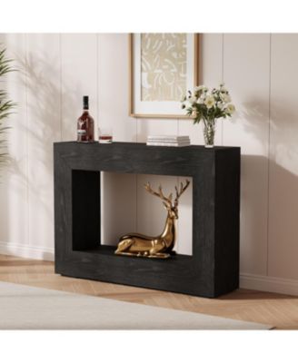 RAINSKEN Modern Rectangle Coffee Table, 47.2" Wood Center Table with 4 Drawers and 2 Display Shelves, Fluted Design for Living Room