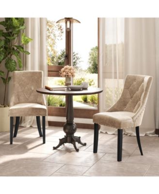 Upholstered Dining Chairs Set of 4 Tufted Wingback Chairs w/ Solid Wood Legs