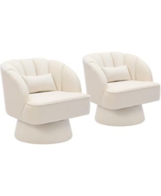 Swivel Barrel Accent Chairs Set of 2, 360° Striped Back Lounge Chairs