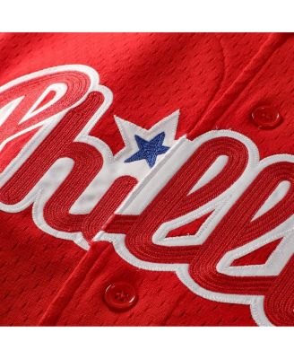 Men's Jimmy Rollins Red Philadelphia Phillies Cooperstown Mesh Batting Practice Button-Up Jersey
