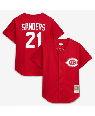 Men's Deion Sanders Red Cincinnati Reds Cooperstown Mesh Batting Practice Button-Up Jersey