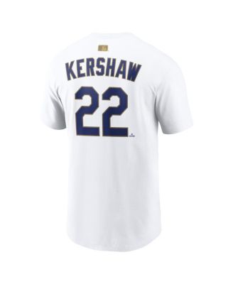 Men's Clayton Kershaw White Los Angeles Dodgers 2026 Gold Collection Player Name & Number T-Shirt